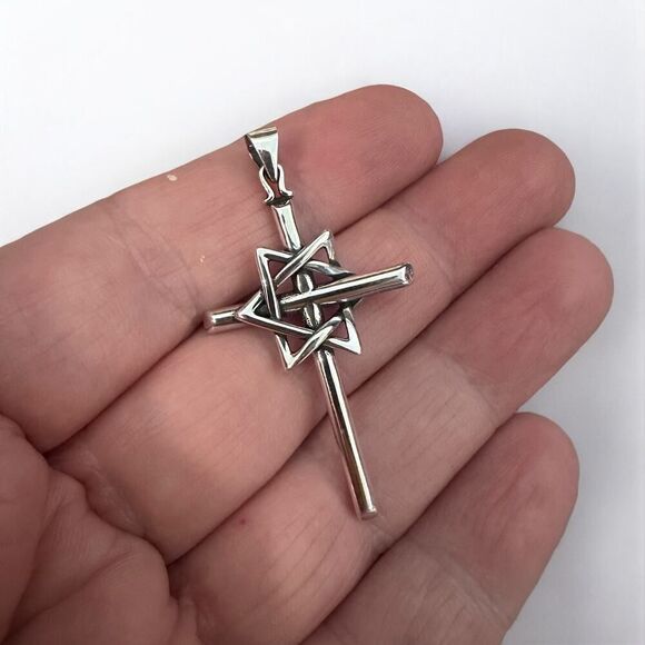 Sterling Silver Large Star of David Cross Pendant - Picture 4 of 7